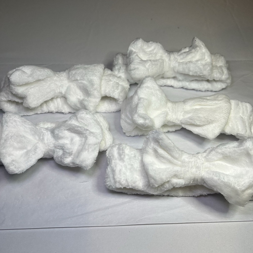 Set Of 5 SPA Headbands White Soft Makeup Headband Fleece Bow Face Wash for Women